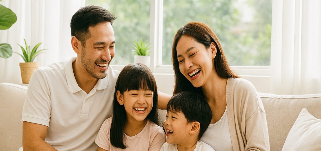 Family enjoying fresh indoor air quality thanks to waterproofing